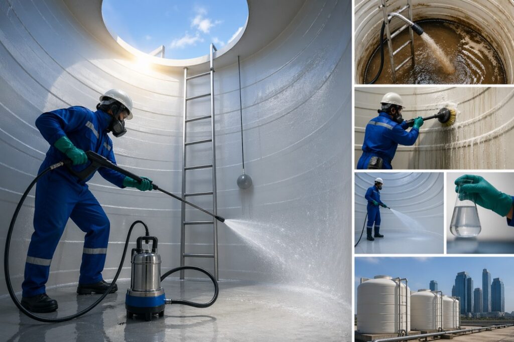 WATER TANK CLEANING ABU DHABI | ADVANCED & MUNICIPALITY-COMPLIANT SOLUTIONS BY NEW BLUE DIAMOND Water Tank Cleaning Services in Abu Dhabi